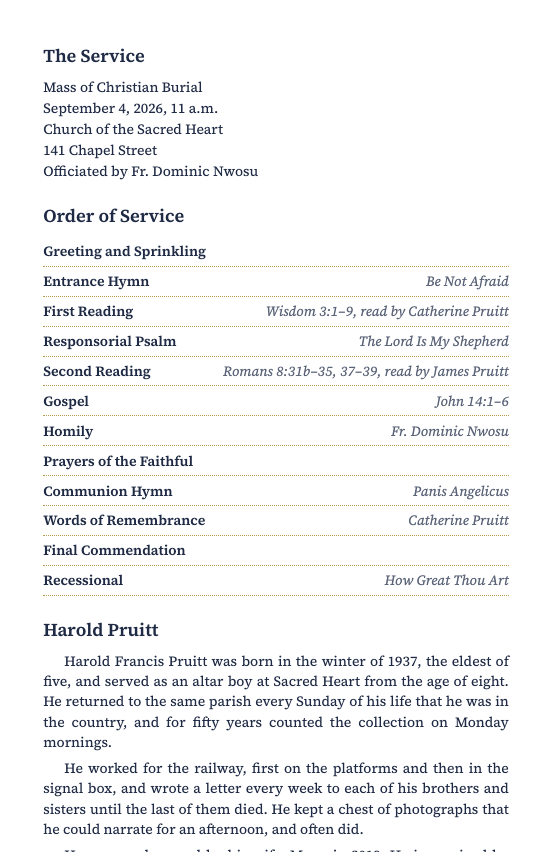 First inside page of Harold Pruitt's program