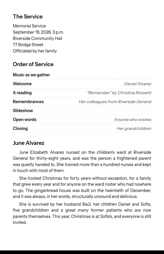 First inside page of June Alvarez's program