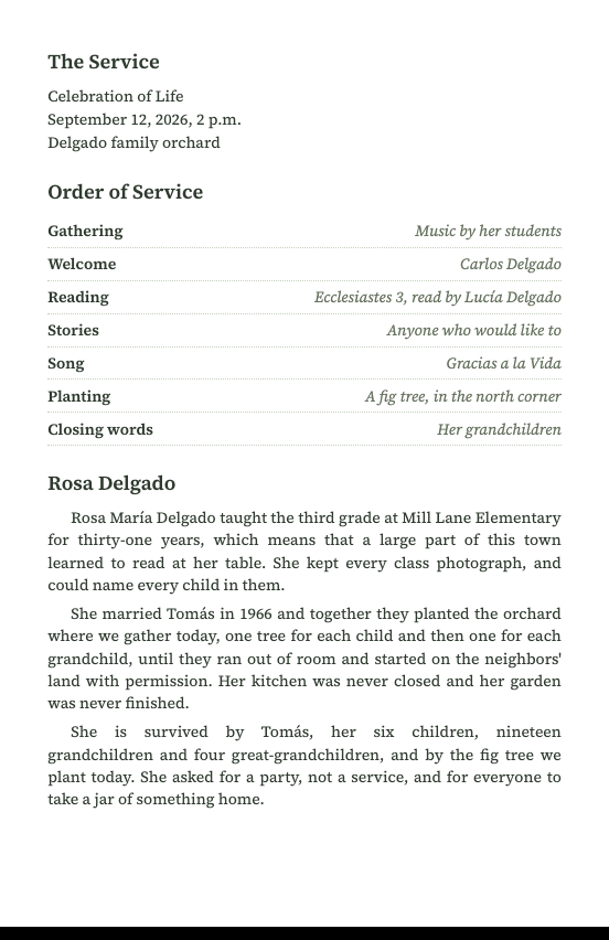 First inside page of Rosa Delgado's program